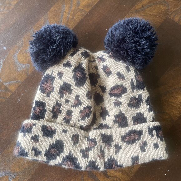 C. C Baby Pom Pom Beenie Hats Leopard Print And Solid Grey - Picture 6 of 12